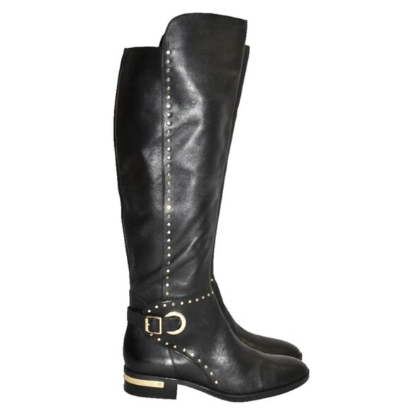 $250 Vince Camuto Womens Poppidal Tall Riding Boots Leather Studs 8 (MG24) - Picture 2 of 8